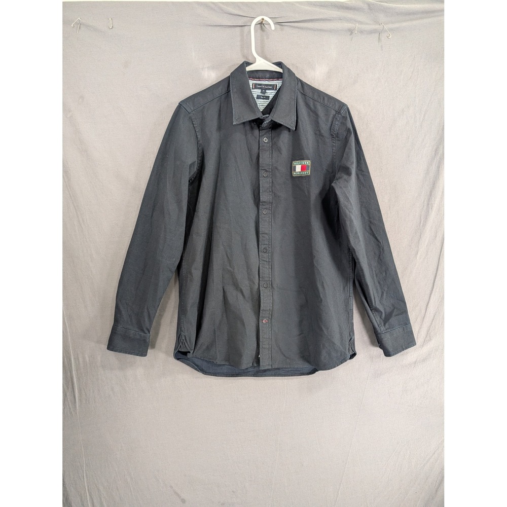 Tommy Hilfiger Mens Black Slim Fit Long Sleeve Button Down Shirt DM0DM07905 M